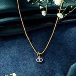 Women Yellow Gold Evil-Eye Diamond-Studded Pendant-image-0