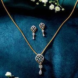 Women Yellow Gold Twilight Surge Diamond-Studded Necklace & Earrings Set-image-29