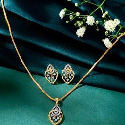Women Yellow Gold Spark Mesh Diamond-Studded Necklace & Earrings Set-image-23