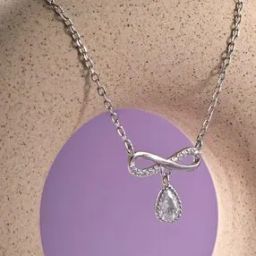 Women Sterling Silver Infinity Tear Drop Pendant with Link Chain-image-42