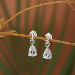 Women Sterling Silver Rhodium-Plated Dangling Solitaire Drop Earrings-picture-53