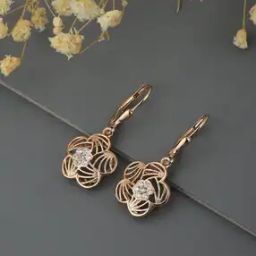 Women Sterling Silver Rose Gold-Plated Floral Drop Earrings-picture-40