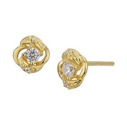 Women Sterling Silver Gold-Plated CZ Four Clover Stud Earrings-image-21