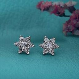 Women Sterling Silver Rhodium-Plated CZ Floral Stud Earrings-image-83