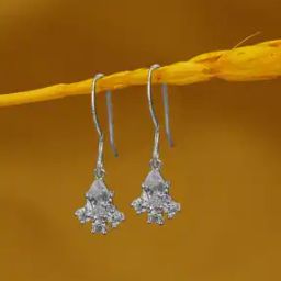 Women Sterling Silver Rhodium-Plated Dangling Solitaire Drop Earrings-image-75