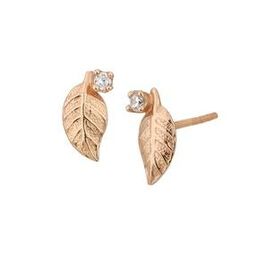 Women Sterling Silver Rose Gold-Plated CZ Leaf Stud Earrings-image-81