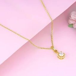 Women Sterling Silver Gold-Plated Solitaire Pendant with Chain-image-89