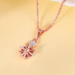 Women Sterling Silver Rose Gold-Plated Radiant Wheel Pendant with Chain-image-76