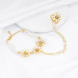 Women Sterling Silver Gold-Plated Naatu Naatu Haatphool Ring Bracelet-image-24