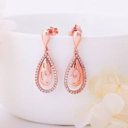giva Women Sterling Silver Rose Gold-Plated Intricate Teardrop Earrings-picture-1
