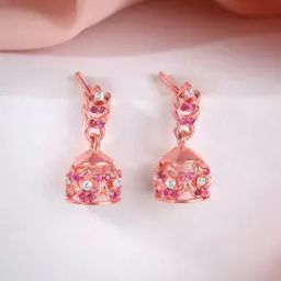 Women Sterling Silver Rose Gold-Plated Urvashi Jhumka Earrings-image-72