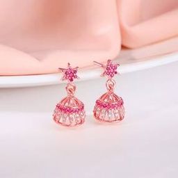 Women Sterling Silver Rose Gold-Plated Sumitra Jhumka Earrings-image-5
