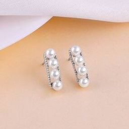 Women Sterling Silver Inspiring Pearl Stud Earrings-image-35