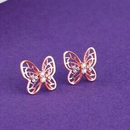 Women Sterling Silver Rose Gold-Plated Butterfly Stud Earrings-image-54