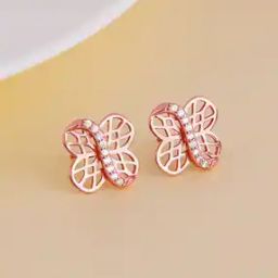 Women Sterling Silver Rose Gold-Plated Floral Stud Earrings-image-88