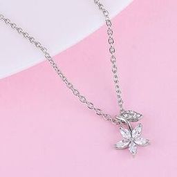 Women Sterling Silver Floral Pendant with Chain-image-66