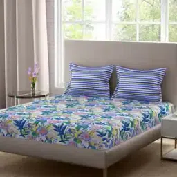 120 TC Floral Print Polycotton Double Bedsheet with 2 Pillow Covers-image-6