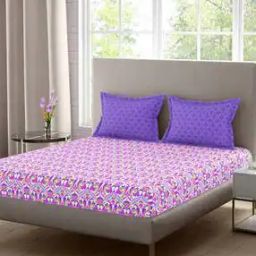 120 TC Abstract Print Polycotton Double Bedsheet with 2 Pillow Covers-22