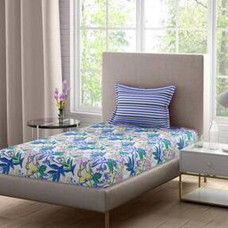 120 TC Floral Print Polycotton Single Bedsheet with 1 Pillow Cover-image-5