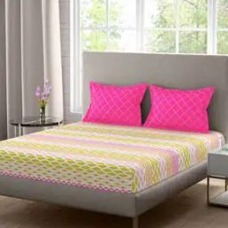 120 TC Geometric Print Polycotton Double Bedsheet with 2 Pillow Covers-picture-1