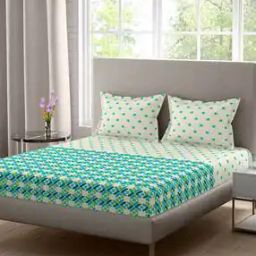 104 TC Geometric Print Cotton Super King Bedsheet with 2 Pillow Covers-image-71