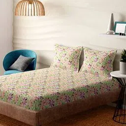 300 TC Floral Print Super King Size Bedsheet with Pillow Covers-image-14