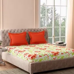 144 GSM Floral Print Double Bedsheet with Pillow Covers-image-61