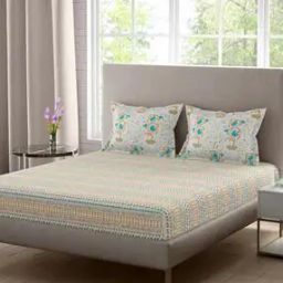 144 GSM Striped Super King Size Bedsheet with Pillow Covers-image-70