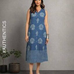 Dye Double Dabu Print Cotton Shift Dress-image-62
