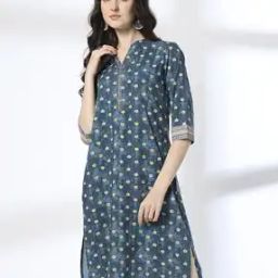 Women Lotus Print Straight Kurta-image-2