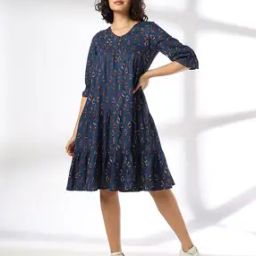 Women Leaf Print Tiered Dress-picture-32