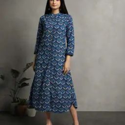 Double Dabu Print Cotton Front & Side Open Dress-picture-18