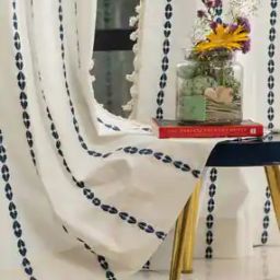 Embroidered Window Curtain with Tassels-85
