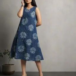 Dye & Double Dabu Print Sleeveless Cotton A-Line Dress-image-24