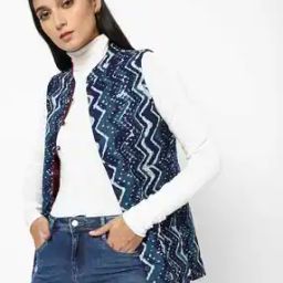 Chevron Print Reversible Jacket with Patch Pockets-picture-0