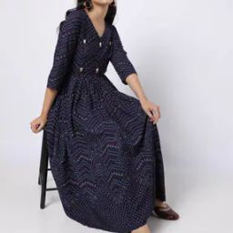 Polka Print V-neck A-line Dress-image-37