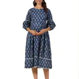 Printed Round-Neck Maternity Dress-image-54