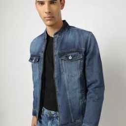 Zip-Front Denim Jacket with Flap Pockets-picture-42