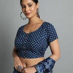 Natural Dyed Dabu Print Front-Open Blouse-image-47