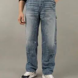 Men Mid-Wash Loose Fit Carpenter Jeans-image-67