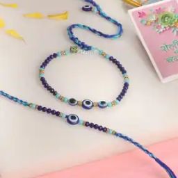 Men Set of 2 Blue Beads Rakhi with Roli Chawal-image-74
