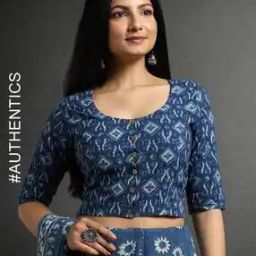Natural Indigo Dyed Dabu Print Front-Open Blouse-picture-9