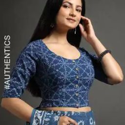 Natural Indigo Dyed Dabu Print Front-Open Blouse-50