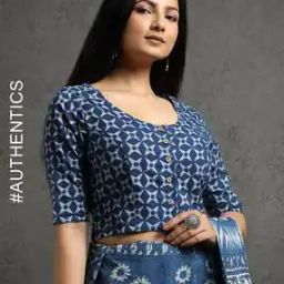 Natural Indigo Dyed Dabu Print Front-Open Blouse-picture-13