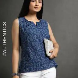 Indigo Dyed & Double Dabu Print Sleeveless Short Top-picture-25