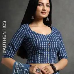 Natural Indigo Dyed Dabu Print Button-Front Top-picture-5