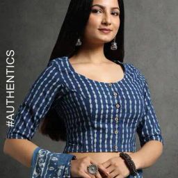 indie picks Natural Indigo Dyed Dabu Print Button-Front Top image 1