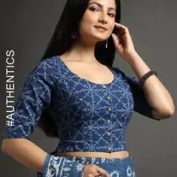 Natural Indigo Dyed Dabu Print Button-Front Top-picture-22