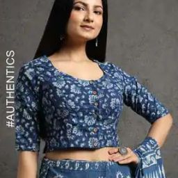 Natural Indigo Dyed Dabu Print Button-Front Top-picture-19
