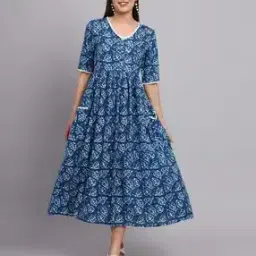 Block Printed V-Neck Dress-image-3